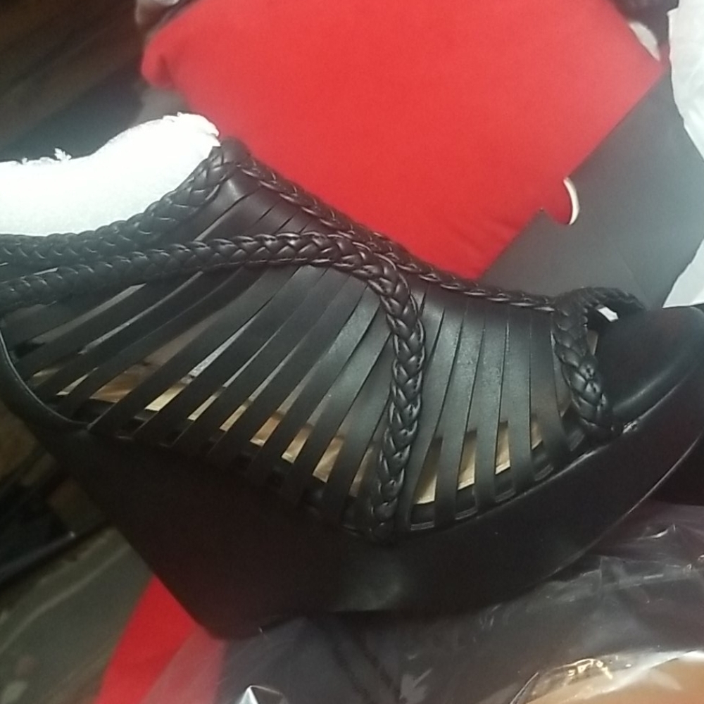 TORRID size 10.5W black woman strappy wedges - Picture 5 of 6